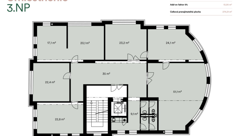 Reprezentatívny kancelársky celok 274m2 + 4 x parking, v historickej budove, Palisády – Staré Mesto