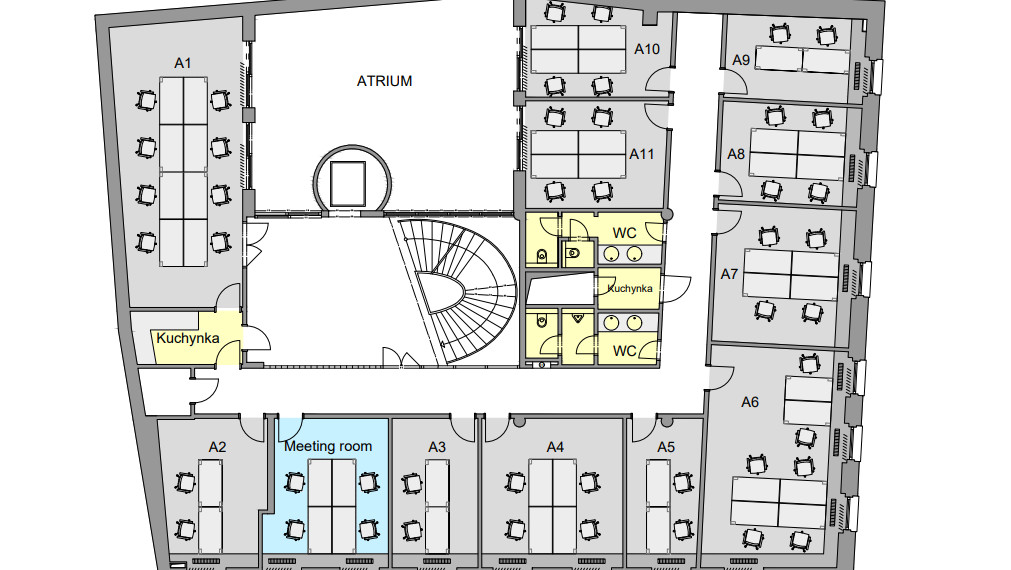 Kancelárie 15-60m2, s možnosťou zasadačky, roh Obchodnej a Hurbanovho Námestia, BAI