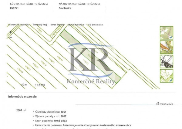 Na predaj orná pôda – Smolenice, 2607 m²